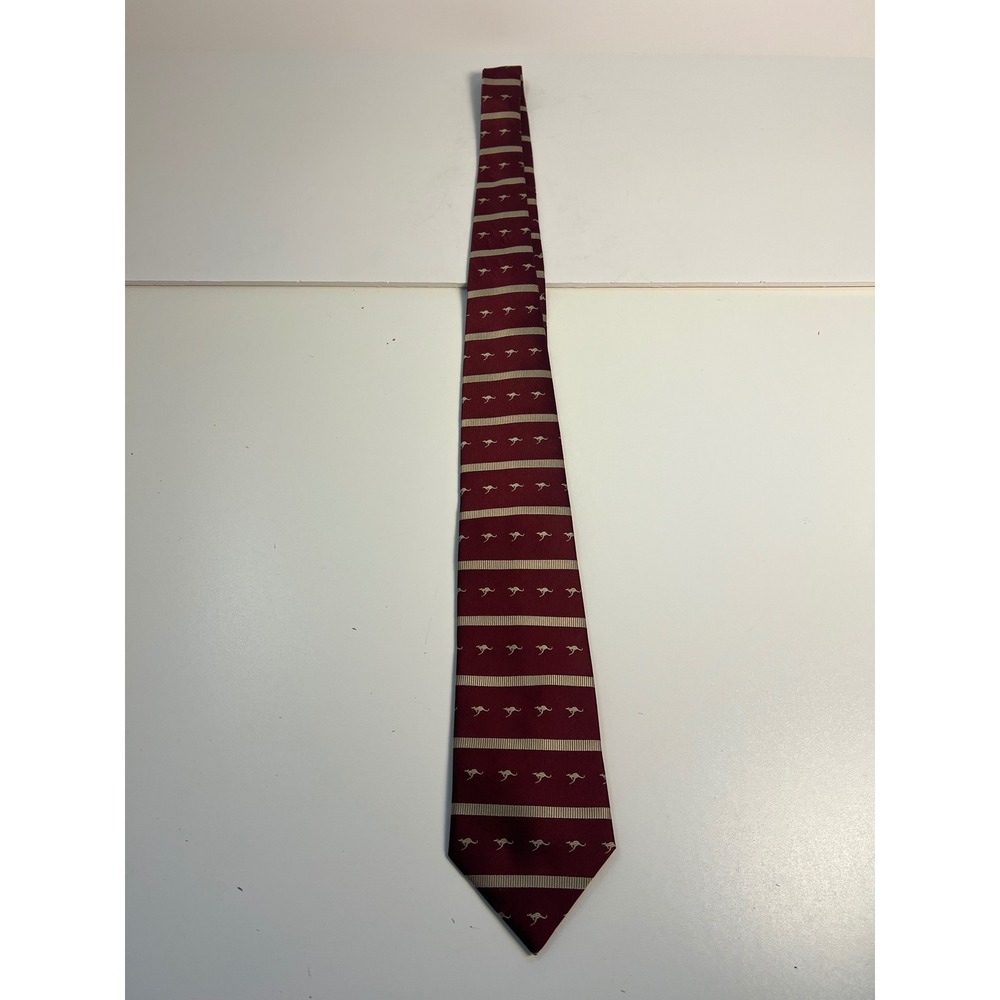 Vintage Paris Moderns Mens‎ Burgundy Kangaroo Stripe Hand Made Neck Tie